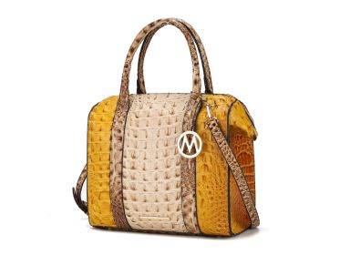 MKF Collection Ember Faux Crocodile-Embossed Vegan Leather Women's Satchel by Mia k (Material: Vegan Leather, Color: Beige)