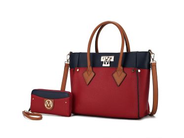 MKF Collection Brynlee Color-Block Vegan Leather Women's Tote Bag with Walletâ€“ 2 pieces by Mia k (Material: Vegan Leather, Color: Red)