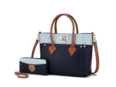 MKF Collection Brynlee Color-Block Vegan Leather Women's Tote Bag with Walletâ€“ 2 pieces by Mia k (Material: Vegan Leather, Color: Navy)