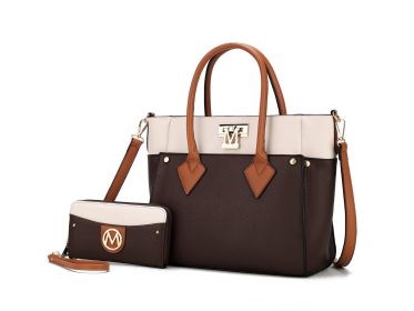 MKF Collection Brynlee Color-Block Vegan Leather Women's Tote Bag with Walletâ€“ 2 pieces by Mia k (Material: Vegan Leather, Color: Chocolate)