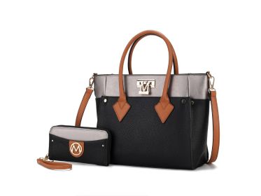 MKF Collection Brynlee Color-Block Vegan Leather Women's Tote Bag with Walletâ€“ 2 pieces by Mia k (Material: Vegan Leather, Color: Black)