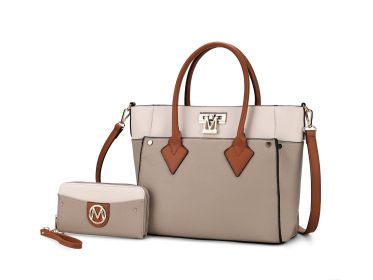 MKF Collection Brynlee Color-Block Vegan Leather Women's Tote Bag with Walletâ€“ 2 pieces by Mia k (Material: Vegan Leather, Color: Taupe)