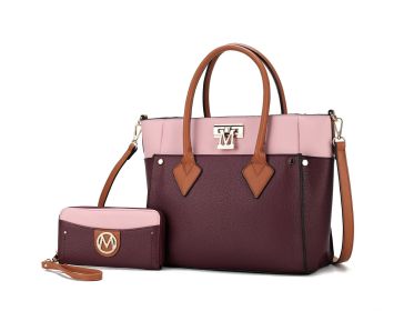 MKF Collection Brynlee Color-Block Vegan Leather Women's Tote Bag with Walletâ€“ 2 pieces by Mia k (Material: Vegan Leather, Color: Burgundy)