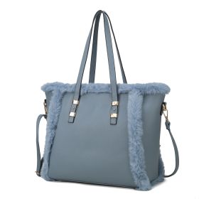 MKF Collection Liza Tote Handbag Vegan Leather with faux fur Women by Mia k (Material: Vegan Leather, Color: Denim)