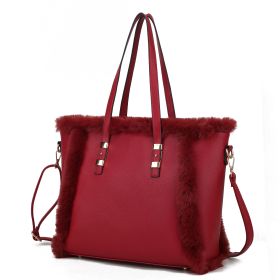 MKF Collection Liza Tote Handbag Vegan Leather with faux fur Women by Mia k (Material: Vegan Leather, Color: Wine)