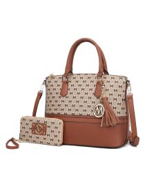MKF Collection Saylor Circular Print Women Tote Bag & Wristlet Wallet by Mia k (Material: Vegan Leather, Color: Cognac)