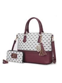 MKF Collection Saylor Circular Print Women Tote Bag & Wristlet Wallet by Mia k (Material: Vegan Leather, Color: Burgundy)