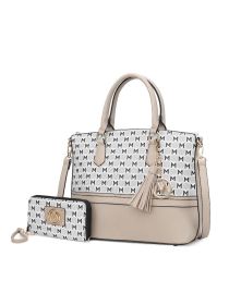 MKF Collection Saylor Circular Print Women Tote Bag & Wristlet Wallet by Mia k (Material: Vegan Leather, Color: Taupe)