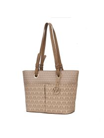 MKF Collection Lori M logo Printed Vegan Leather Women Tote by Mia k (Material: Vegan Leather, Color: Beige)